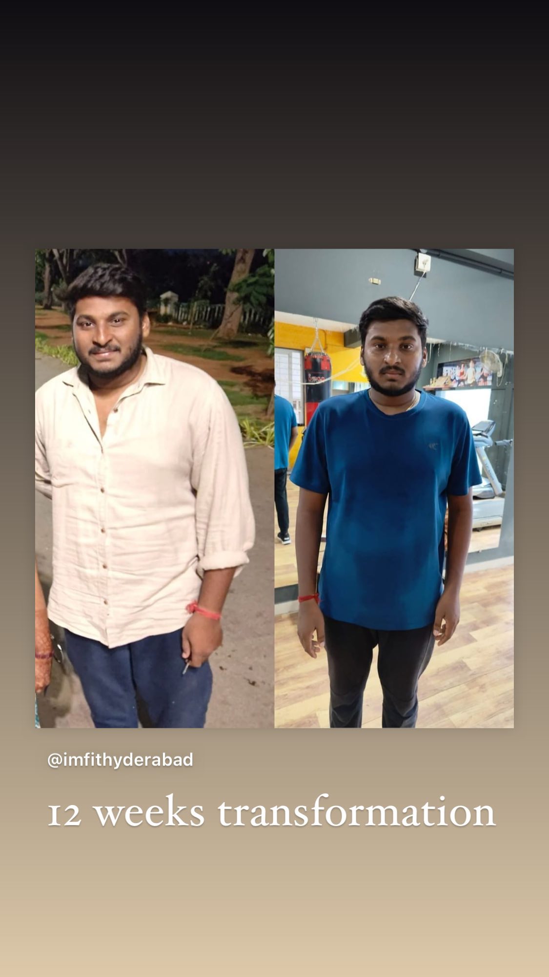Original IMFIT transformation story pairing an outdoor photograph with a gym photograph